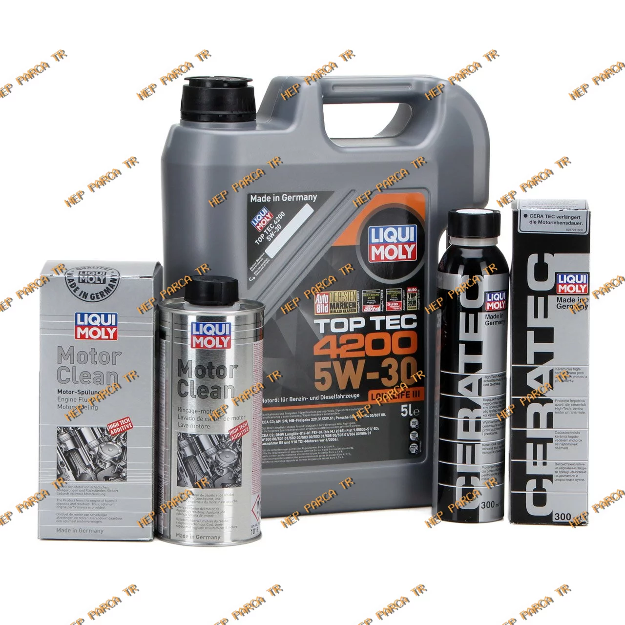 LIQUI MOLY 5W-30 Motor Yağı Tam Sentetik Top Tec 4200 5 Litre + Motor Temizleme + Ceratec Katkı Kiti